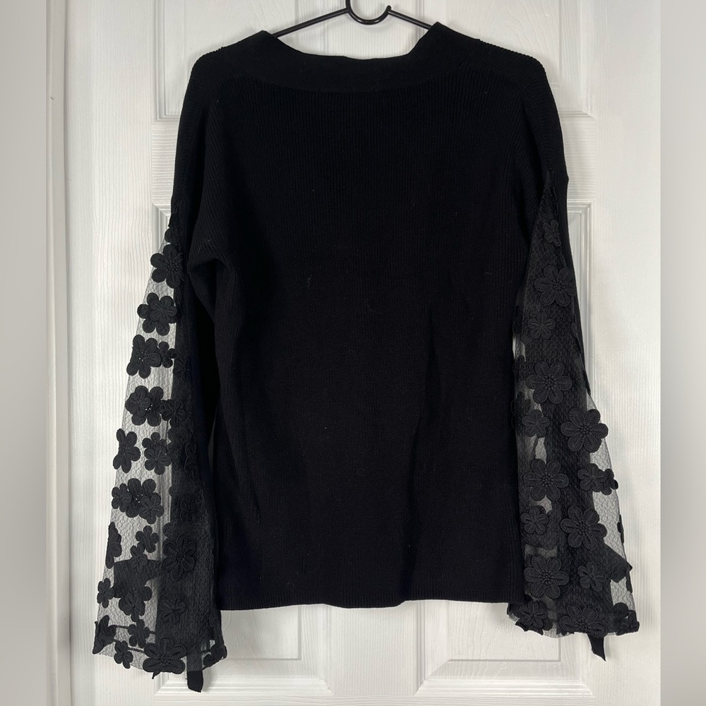 French Connection Black Lace Knit Sweater V-Neck XS - Picture 5 of 9